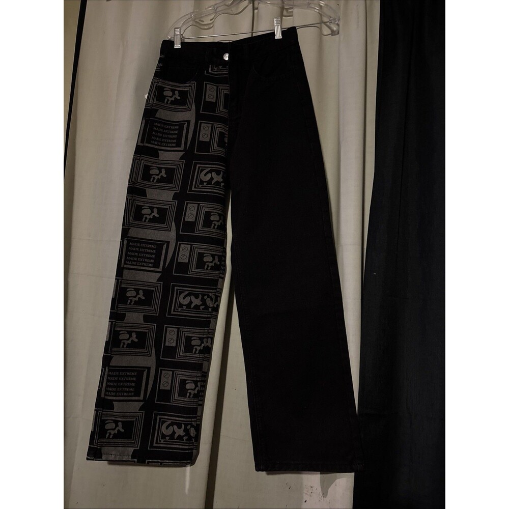 Y2K Vintage LoxcaVin Black Jeans Gothic Wide Leg Woman Size Small 4
